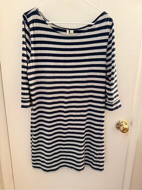 LC Lauren Conrad Navy and White Striped Midi Dress